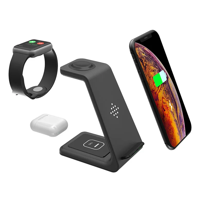 

2020 new goods 3 in 1 Fast Wireless Charger T3 for Phone earphone watch charging, White/black