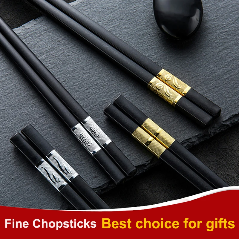 

1 Pair Chinese style chopsticks tableware food stick alloy Catering utensils sushi sticks Non-slip Household Kitchen Utensils