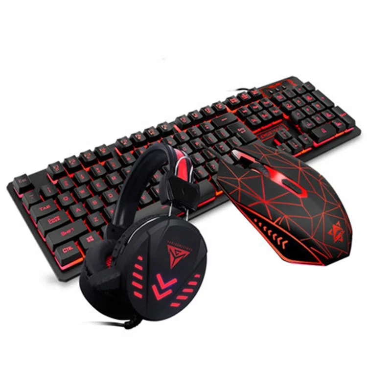 

Hot sale Wired Gamer Headset Set Good Quality Keyboard Colorful LED Backlit Optical Gaming Keyboard and Mouse Headphone combo, Black white