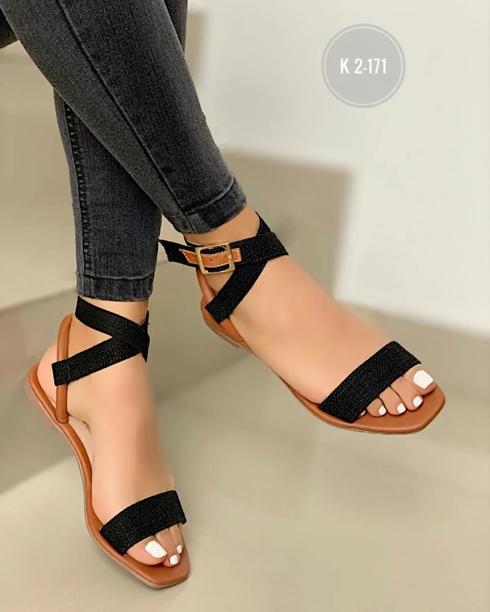 

Women's sandals new summer 2021 comfortable flat bottomed women's buckle casual sandals drop shipping, Black, apricot, brown