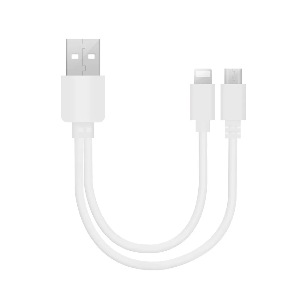 

2 in 1 Short USB Cable Type A Male to Lighting and micro USB Cord 15CM nylon braided 3A Fast Android charger Cable for iPhone