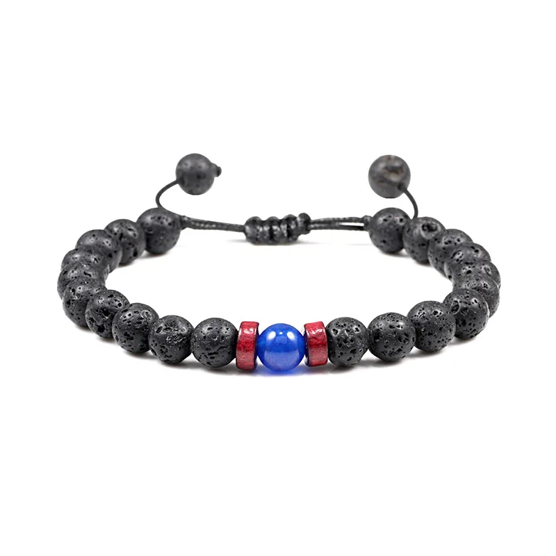 

Hot Sales 8mm Adjustable Lava Beads Bracelet Single Layer Natural Energy Healing Rock Lapis Stone Cord Bracelet