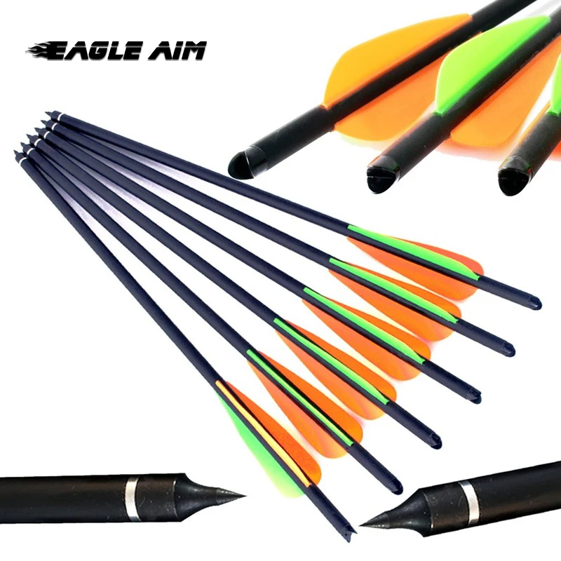 

6PCS Carbon Arrows Spine 400 For Hunting Archery Crossbow Arrow Bolts With 4 "Feather vane Replaced Arrowhead