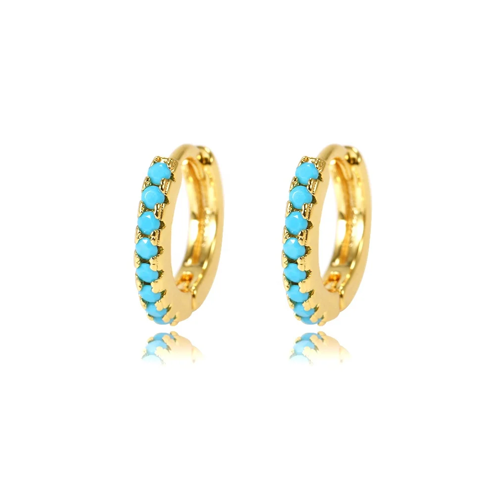 

Factory Jewelry Turquoise Cubic Zirconia Huggie Hoop Earrings Fashion 18K Gold Plated CZ Earrings Women