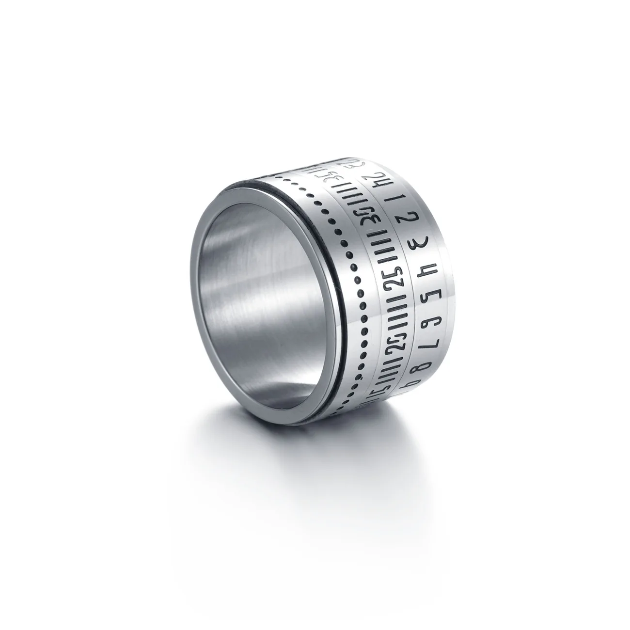 

New Fashion Men Jewelry 14mm Titanium Steel Numeral Rotatable Ring Anti-anxiety Titanium Steel Arabic Numerals Rings
