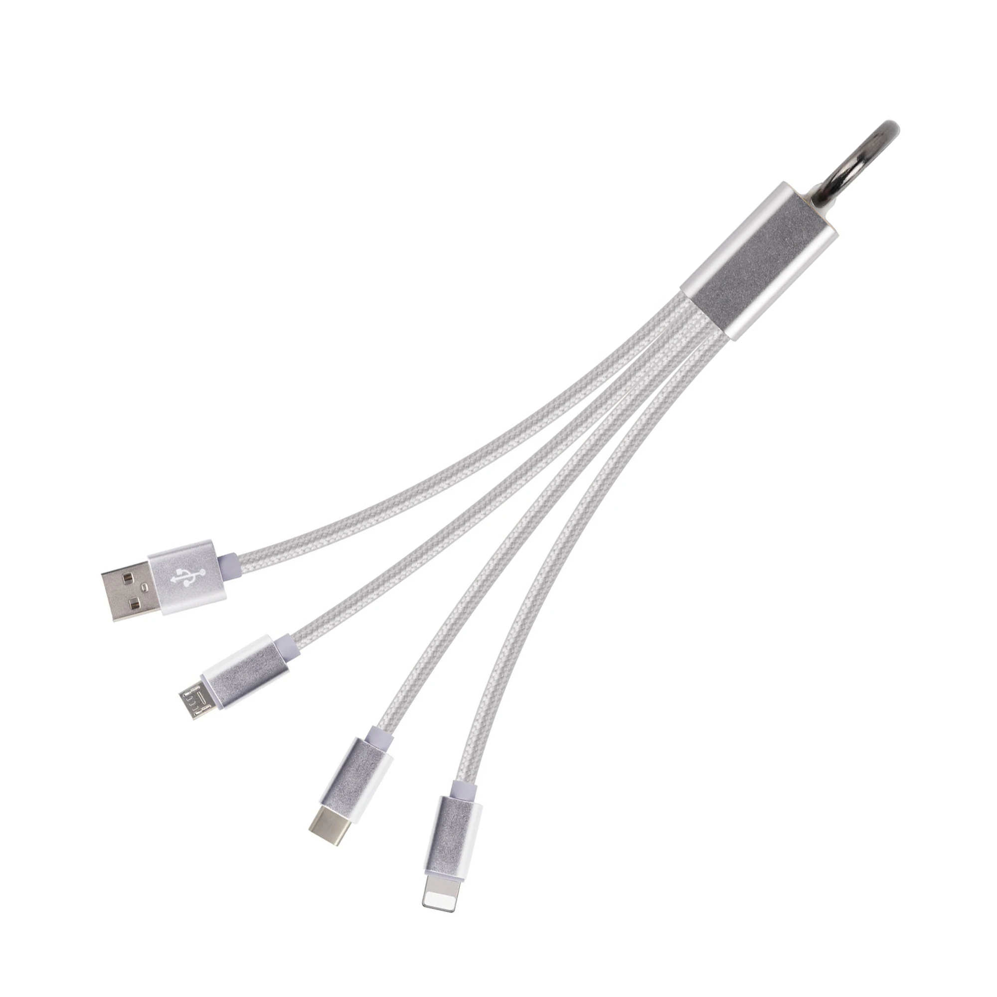 Promotional 3-in-1 Charging Cable Set with Metal Keychain Data Cable Charger for iPhone, Android,Type-C - ANKUX.COM