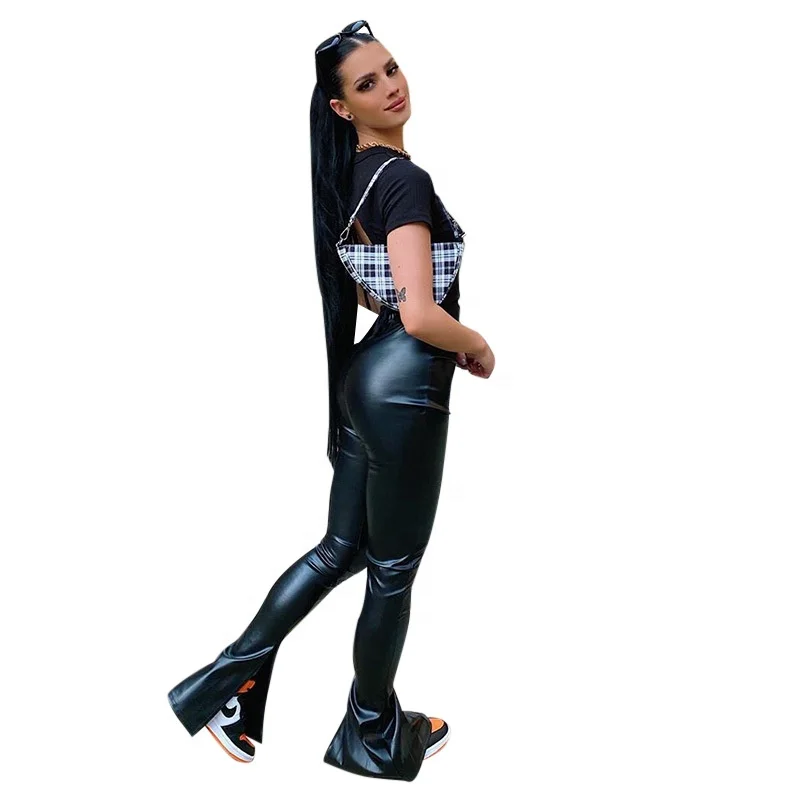 

PU Leather Women Pencil Pants 2020 Autumn Side Split High Waist Tight Skinny Bodycon Solid Streetwear Fashion Trouser