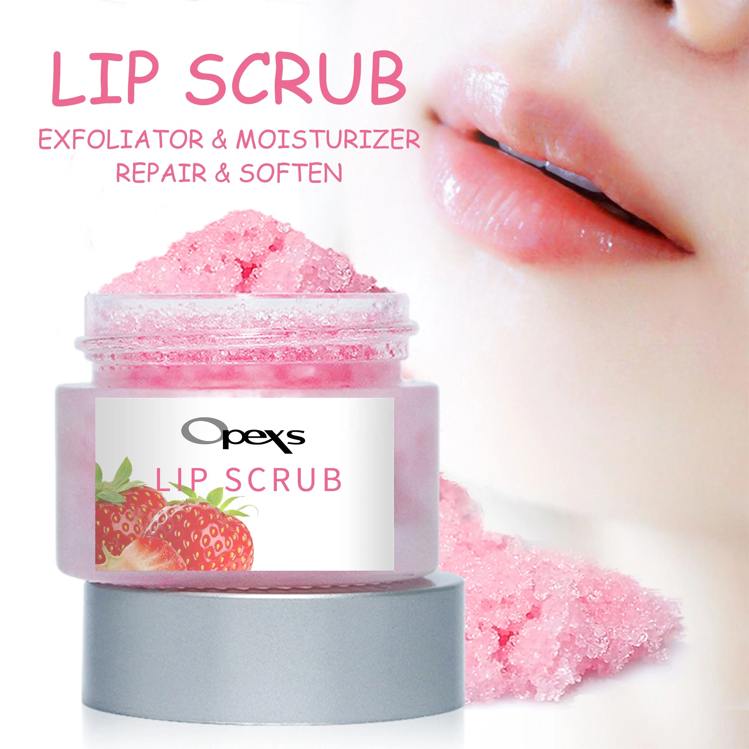 

wholesale Private Label Natural Organic Vegan Exfoliator Pink Strawberry Sugar Lip Scrubs