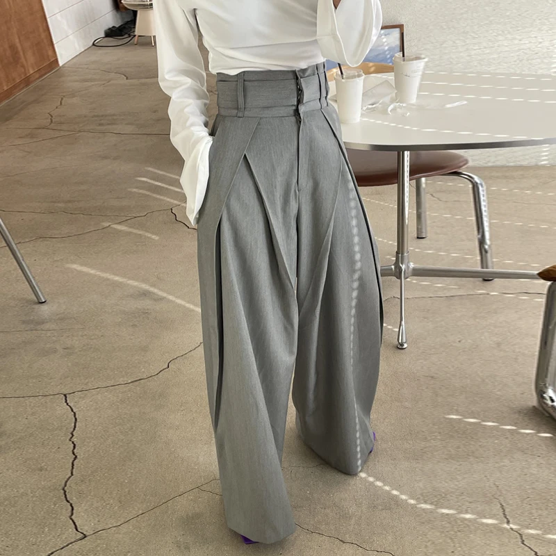 Wholesale 2026 Summer Vintage Versatile Design Feel Pleated High Waist Show Thin Drop Feel Wide Leg Casual Pants Women's Pants