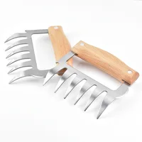 

Stainless Steel Meat Forks for Serving Pork, Turkey, Chicken, Brisket with Wooden Handle Metal Meat Claws