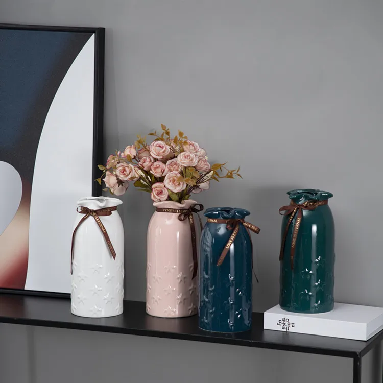 

European style elegant star embossed flower container home decoration ceramic flower vase for home decor, Colors