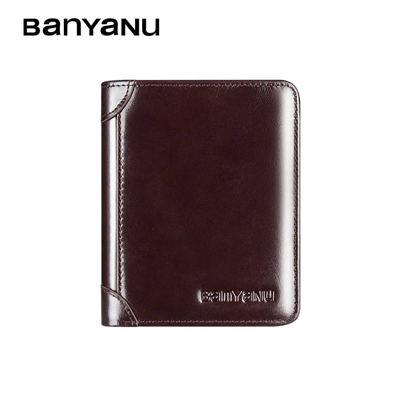

Banyanu classic double fold leather ultra thin RFID wallet, customized minimalist Clip Wallet for men