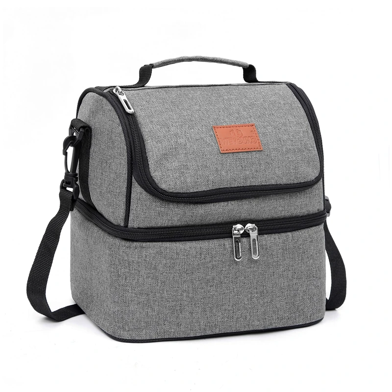 

Wide Open Insulated Lunch Box With Double Deck Large Capacity Tote Cooler Bag Shoulder, Stripe or customized