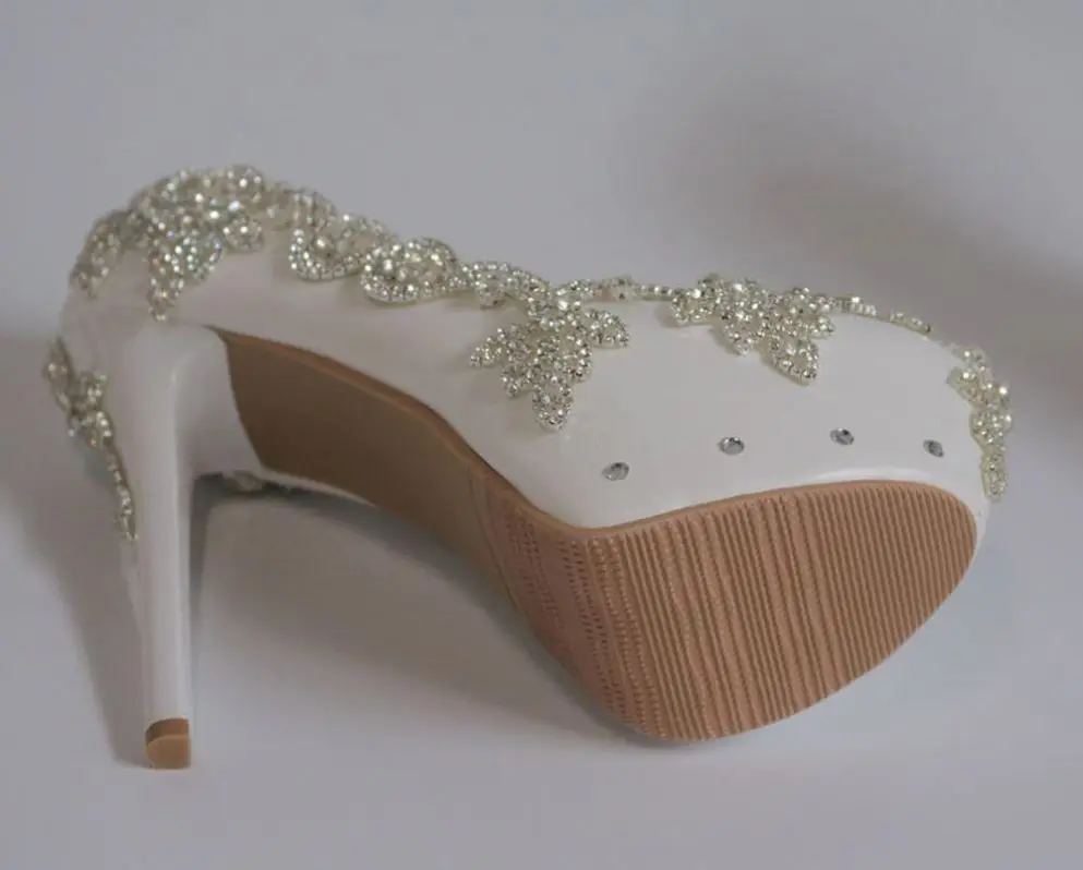 

new model Women's Heeled Sandals platform Rhinestones Summer 14CM High Heels sexy Bridal Party Shoes, White