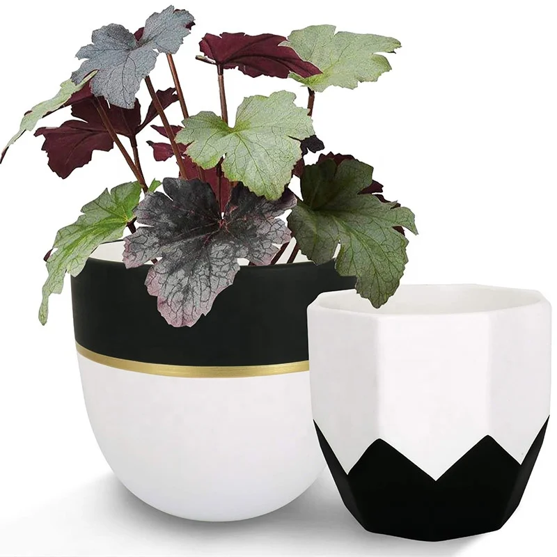 

Ceramic Plant Flower Pots Indoor Pack 2 Modern White Geometric Octagon & Round Orchid Cactus Herb Planter Pots for Home Decor, Customized color