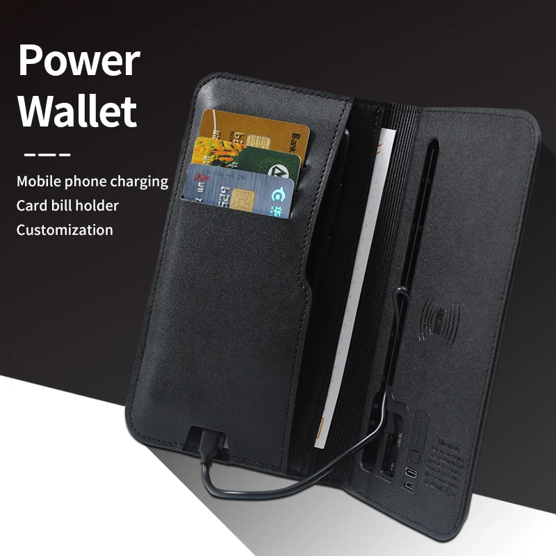 

PU Leather wireless Charging Wallet Power Bank 6800mah charger wallet with power bank