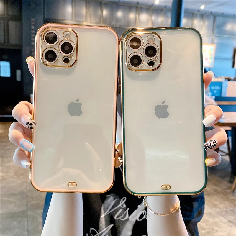 

translucent gold side bumper phone case for iphone x xr xs max for iphone 12 pro max case luxury gold