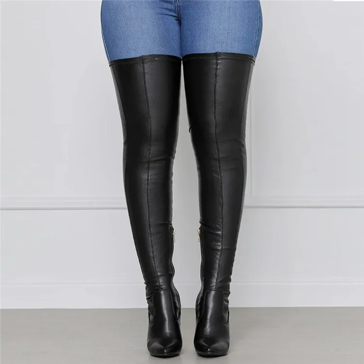 

Autumn Winter Large Size Sexy Pointed Toe Side Zipper Thick Heels High Heeled Boots Women's Over The Knee Boots, Customized color