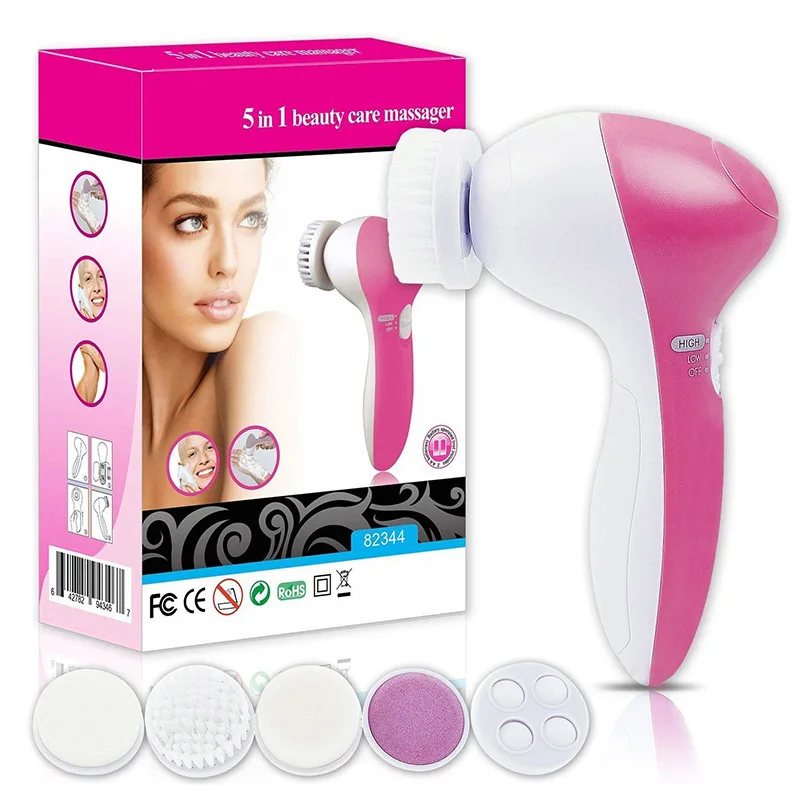 

5 in 1 facial cleansing brush face cleaning brush electric washing massager most popular products 2021, Pink