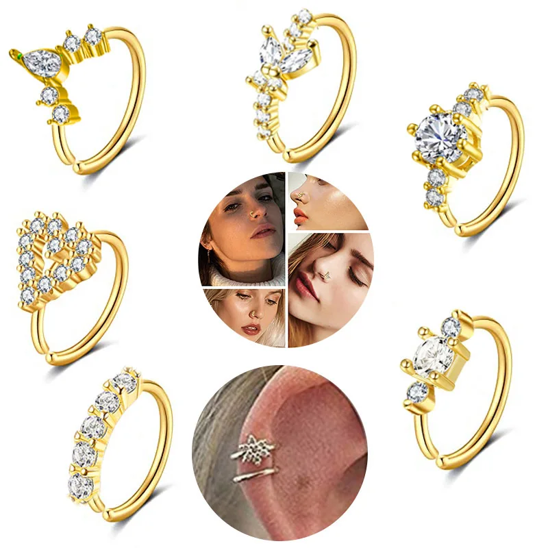 

New Simple Zircon Inlaid Nose Ring Titanium Stainless Steel Zircon Nose Rings Piercing Jewelry