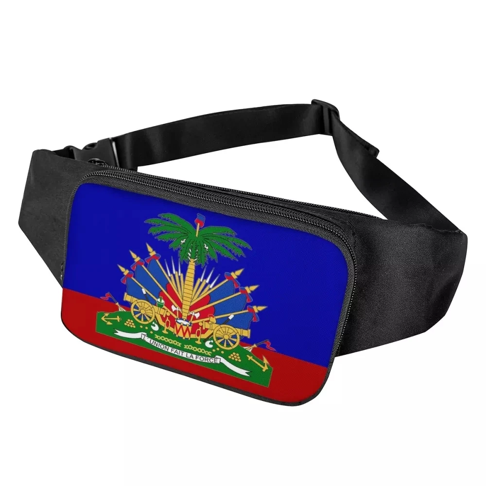 

Latest Fashion Multifunctional Polyester Funny Pack Haiti Flag Printed Fancy Bum Bag Women Men Waist Bag, Customized color