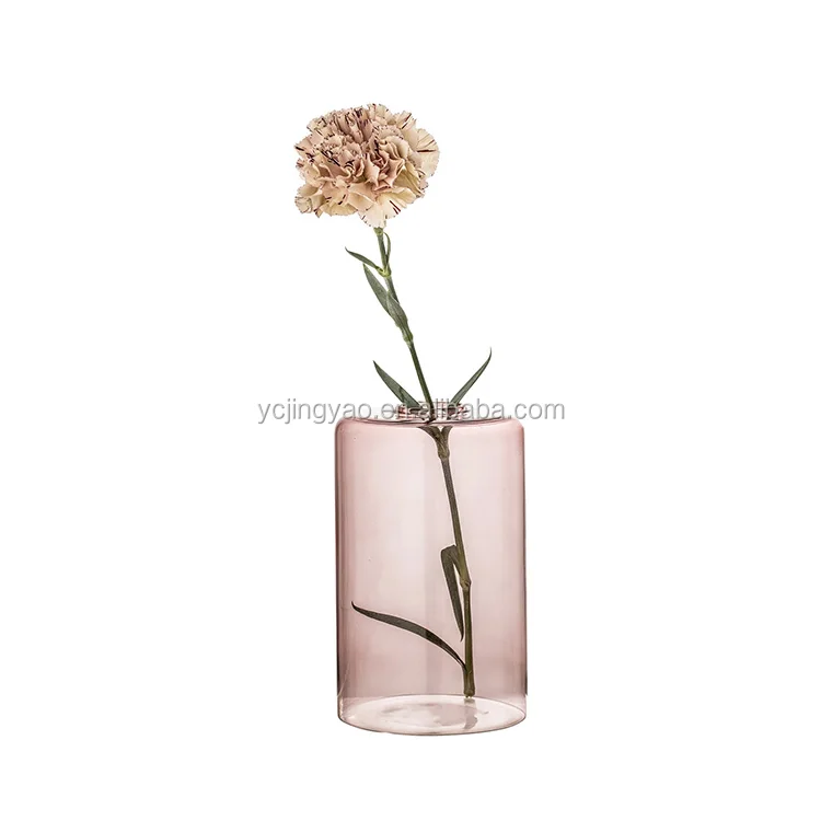 

Custom Made Clear Pink Cylinder Glass Flower Vases