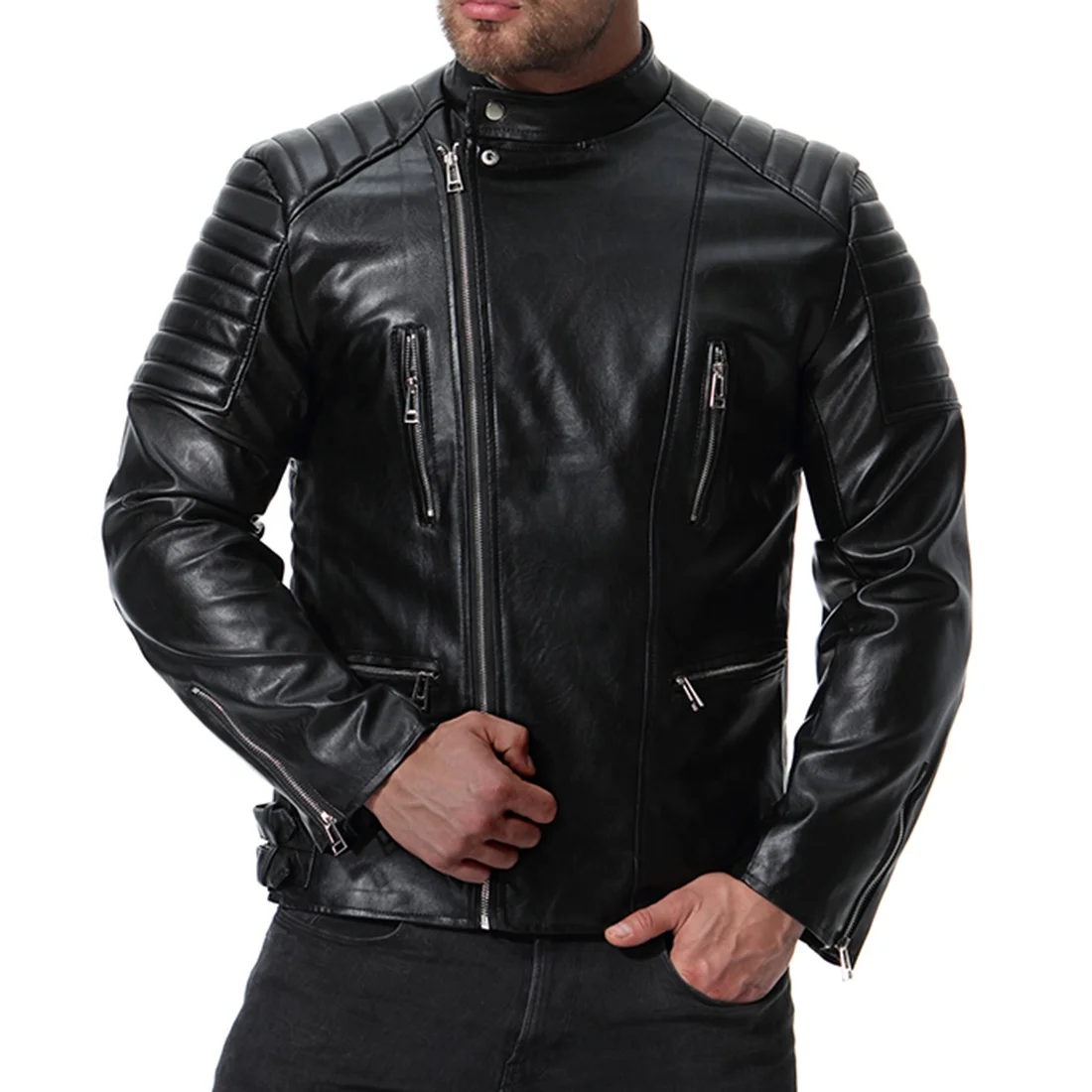 
Custom Wind Breaker Pu Leather Jacket Fashionable Mens Leather Jacket For Men Winter Bikers 