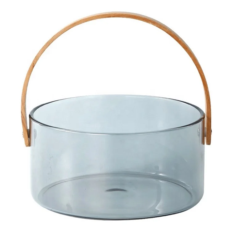 

Creative portable glass small ice bucket bar ice cube bucket storage basket container household fruit storage bucket, Amber /grey /colorless