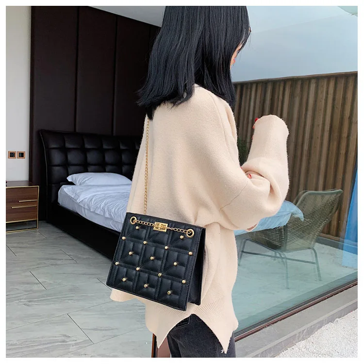 

Ins popular drop shipping S.iKRR designer bag rivet diamond lattice pattern tote crossbody shoulder bag handbag for women