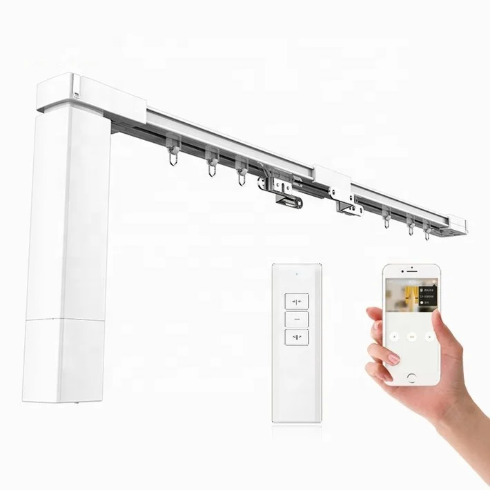

Smart remote wifi intelligent control automatic ceiling mounted curtain track rail system, White