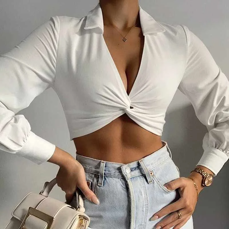 

New Bowknot Polo Neck Shirt Women's Short Mid-length Sleeve V-neck White Shirt Women, Picture color