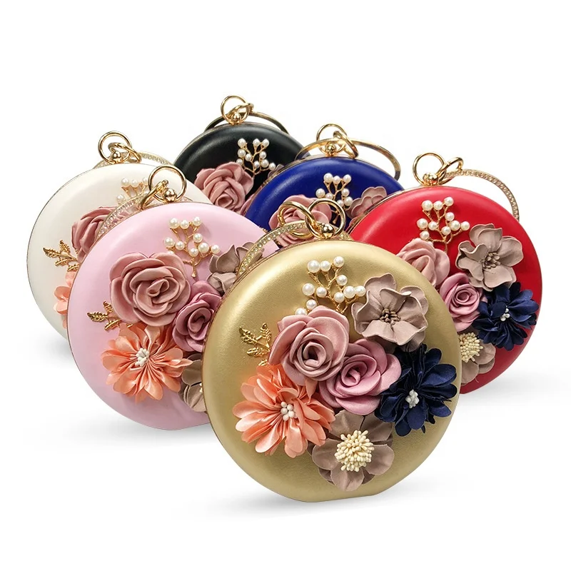 

New Arrival Luxury Round Small Dress Banquet Bag Flower Dress Crossbody Chain Clutch Evening Bag For Women, 6 colors