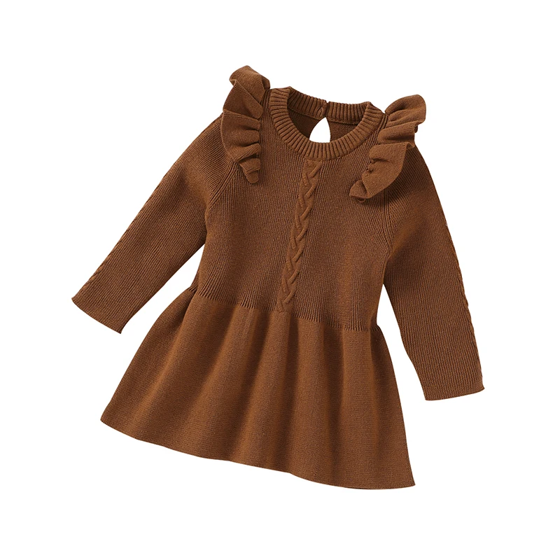 

Baby Girls Dress Mimixiong 100% Cotton Knitted Toddler Bebes Solid Color Autumn Winter A-Line Pleated Sweater Dresses
