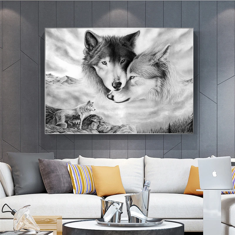 

Wild Animal Wolf Canvas Painting Modern Art Black and White Printing Poster Home Decoration Wall Picture For Living Room Cuadros