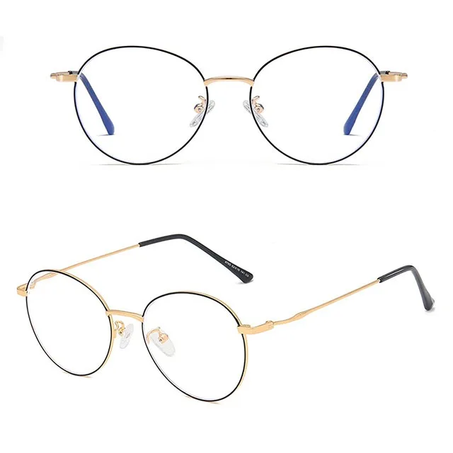 

DLO9785 Fashion Metal Lady's Round Frame Anti-Blue Flat Glasses Silicone Nasal Bracket