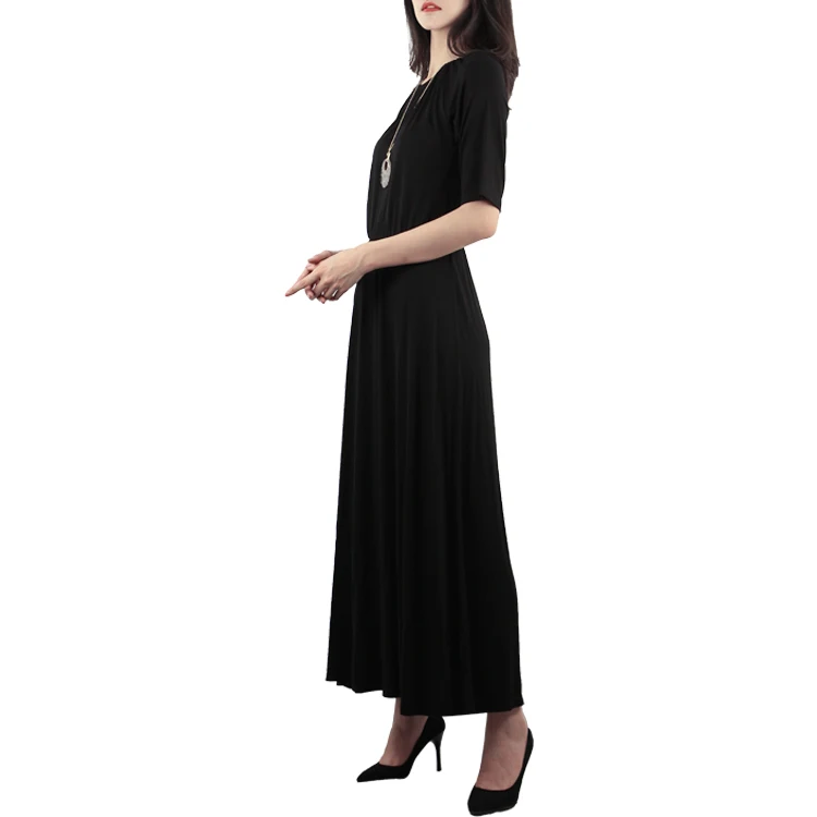 
New design maxi dresses women ruffles decoration o-neck collar short sleeve empire ankle-length solid color 