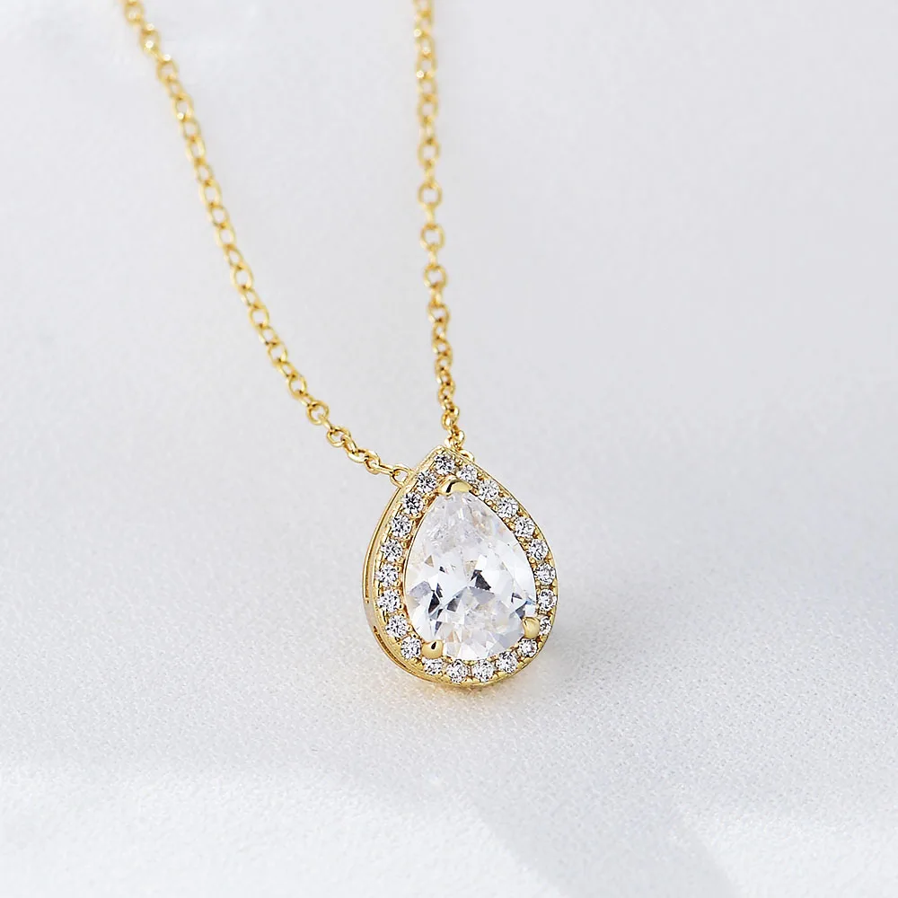 Minimalist Necklace Jewelry 925 Silver Water Drop Fine Cubic Zircon Pendant Necklace for Women