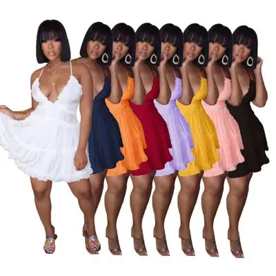 

B34949A 2020 Dropship WESTERN style sweet casual wear sleeveless halter dress