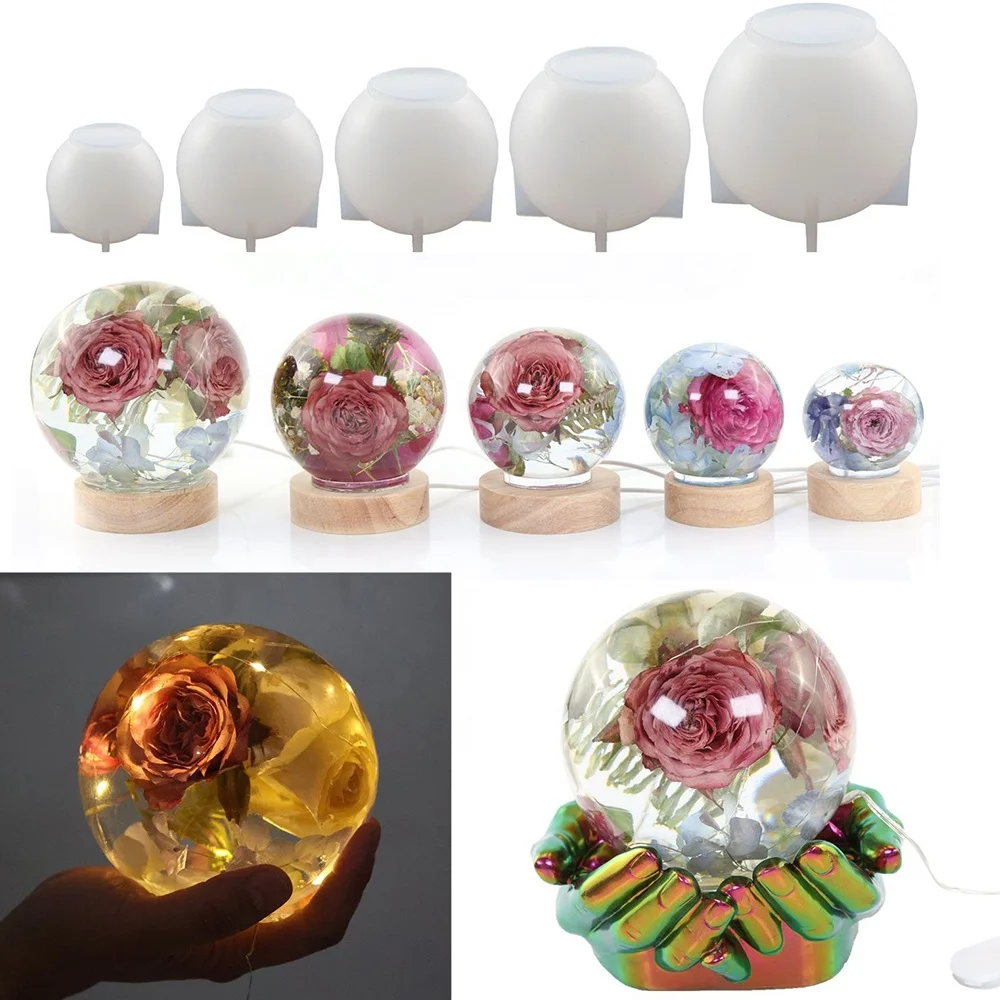 

DM306 DIY Large Ball Silicone Mold Shiny Dried Flower Sphere Crystal Night Light Bulb Molds Craft Mould Resin, Transparent