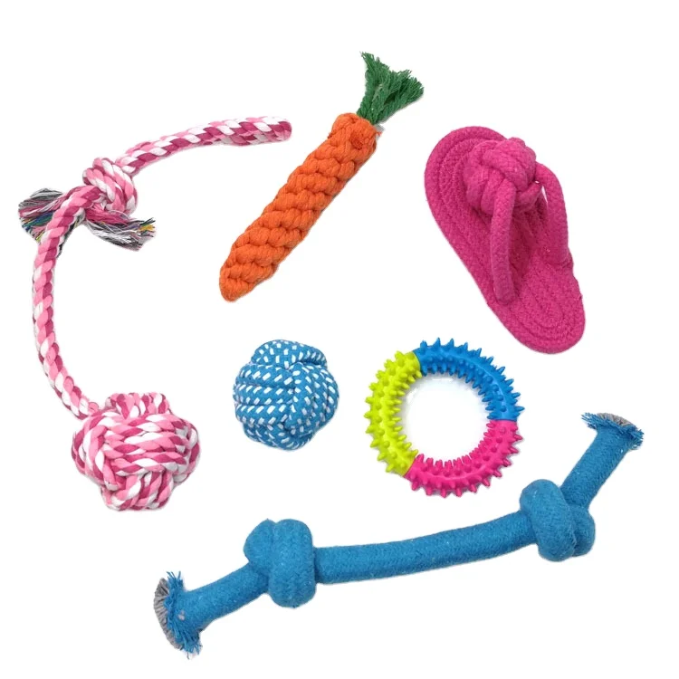 

2021custom 4 to10 pack Pet toys set Rope Toy Gift Interactive Tug Dog Chew Toys Set For Dog Play, Colorful