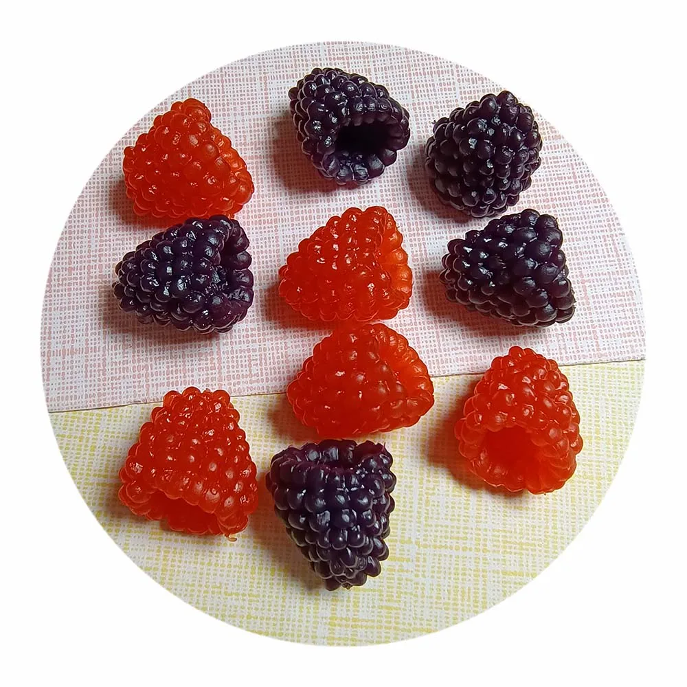 Bulk 100Pcs PVC Mini Artificial Raspberry Fruit Ornaments Realistic Berry Slime Beads for Home Kitchen Table Decor Accessories