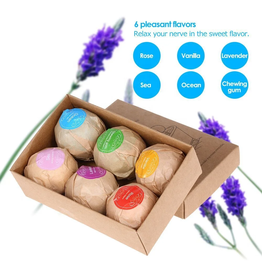 

Make Your Own Brand 6pcs per box 60g Custom Smell rainbow color Rich In Essential Oils Bath Bomb Sets