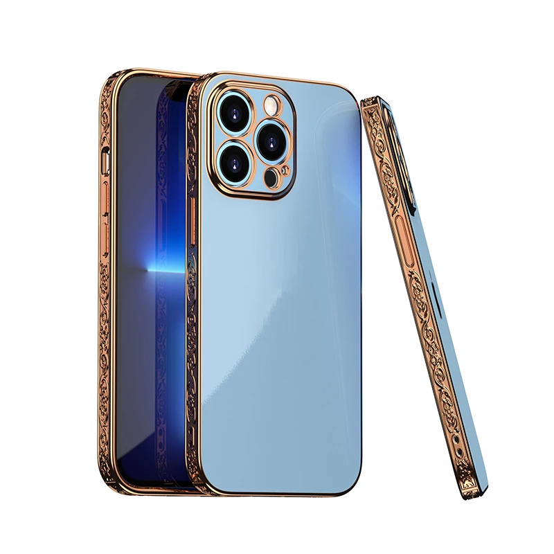 

Luxury Electroplated Gold Phone Case 3D Frame Soft TPU Shockproof For IPhone 11 13 Pro Max 12 Mini XR XS X 7/8