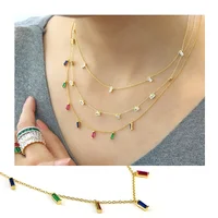 

Jewelry 14K 18K Gold Plated Sterling Silver 925 Fashion Colorful Rainbow Baguette Zircon Minimalist Choker Necklace For Women