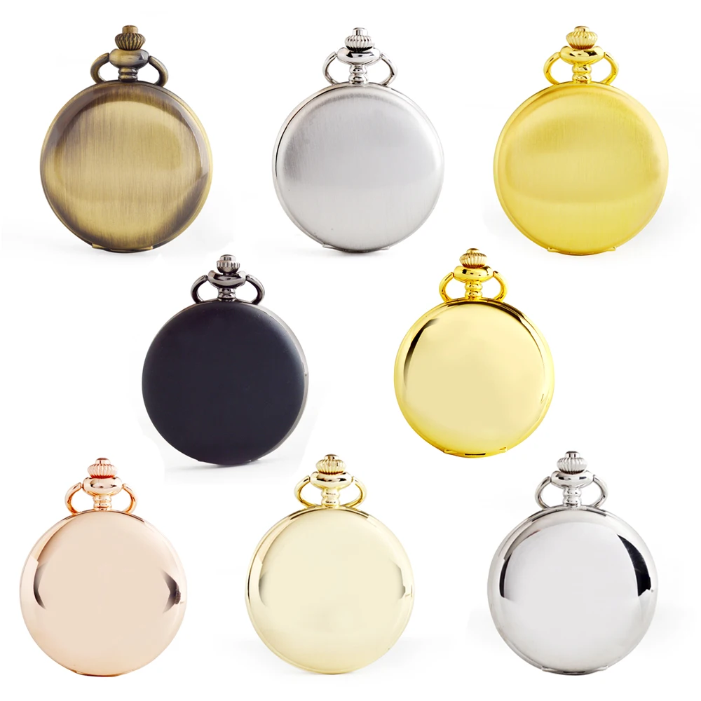 

Classic Style Smooth Cover Pure Color Zinc Alloy Case Quartz Movement Pocket Watch With Necklace Chain, Bronze/ black/ silver/ gold/ rose gold/ light gold