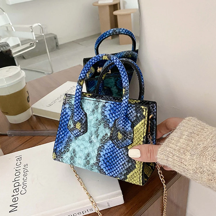 

Trendy Snake Print Small Handbags With Chain Fashion Handbags Lady High Quality Bags Cross Body Crossbody Sling Bag Women's -YS, Red,blue,black