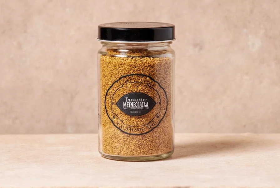 Close-up of Menchaca Seasoning bottle with label
