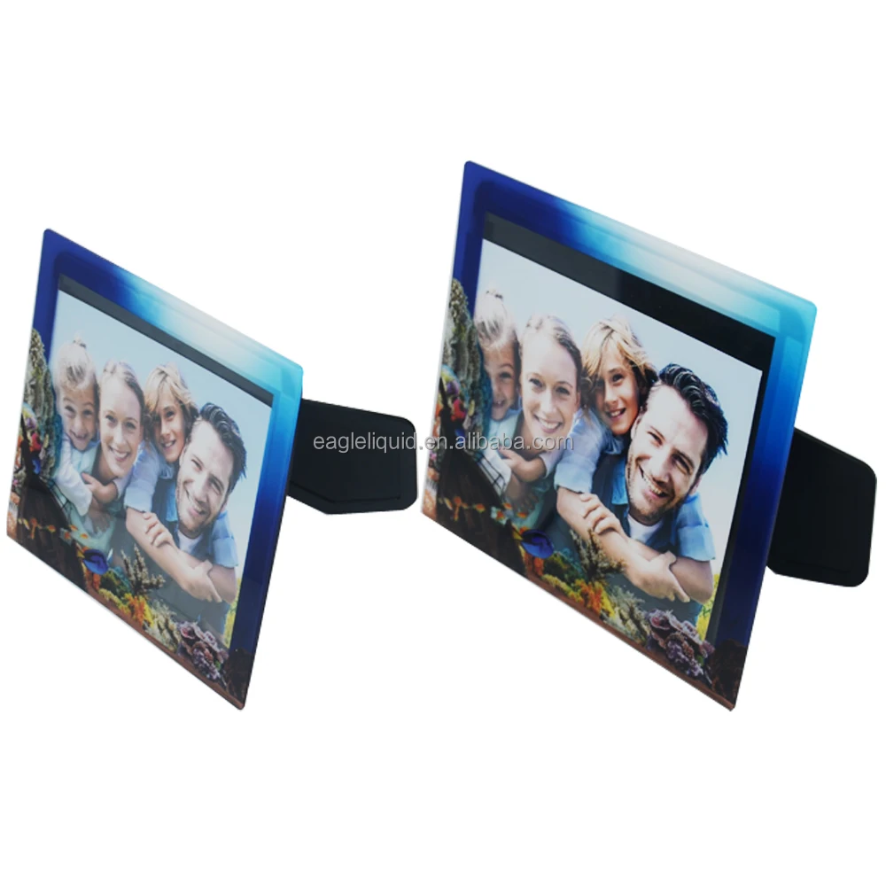 

Easy assembly family picture display soft uv printing film protection uv photo frame, Clear acrylic, colorful glitters