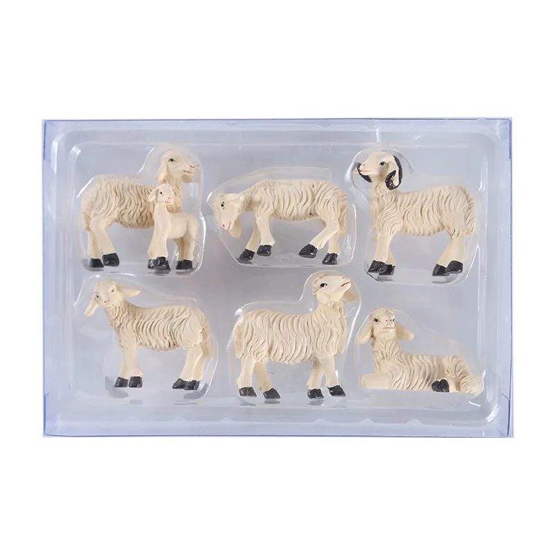 

Time Slow 6pcs Mini Resin Crafts Garden Ornament Easter Gift Box Sheep Animal Model Figurines Home Garden Cartoon Kid Toy Crafts, White