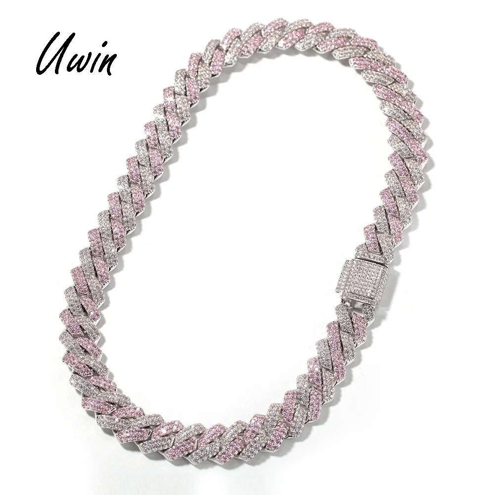 

13mm Pink Cuban Chain Choker Necklace Miami Cuban Link Chain Hip Hop Men Necklace Bling Rapper Jewelry for Women, Silver, gold